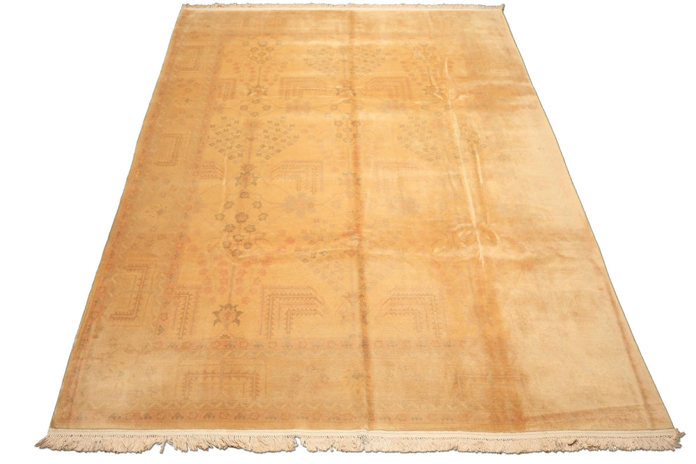 9x12 Tan, Beige, Gray Color Hand Knotted Oushak New Zealand Wool Transitional Oriental Rug