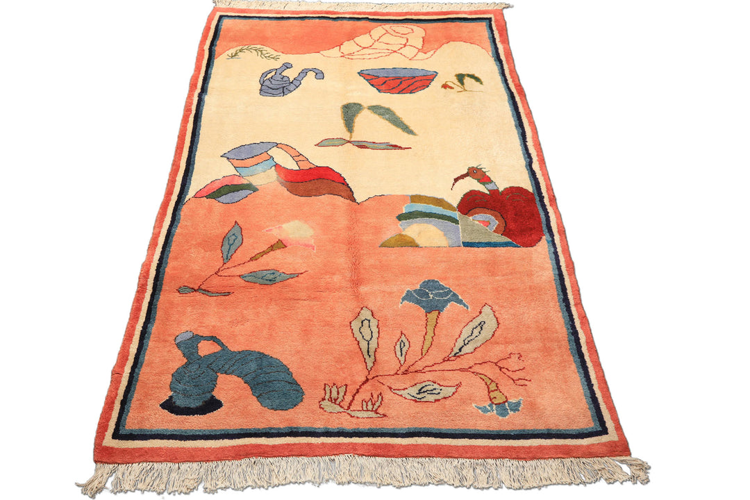 6x9 Ivory, Blush, Red Color Hand Knotted Gabbeh Wool Modern &amp; Contemporary Oriental Rug