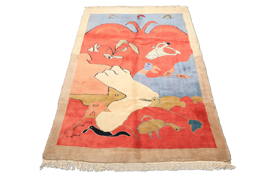 6x9 Coral, Ivory, Gold Color Hand Knotted Gabbeh Wool Modern &amp; Contemporary Oriental Rug
