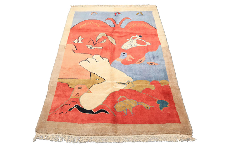 6x9 Coral, Ivory, Gold Color Hand Knotted Gabbeh Wool Modern &amp; Contemporary Oriental Rug