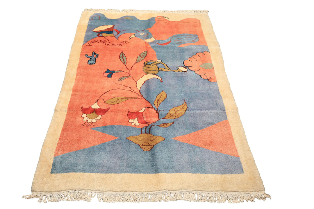 6x9 Blue, Blush, Lime Color Hand Knotted Gabbeh Wool Modern &amp; Contemporary Oriental Rug