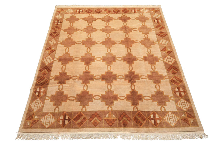 8x10 Beige, Brown, Olive Color Hand Knotted Tibetan Wool  Oriental Rug