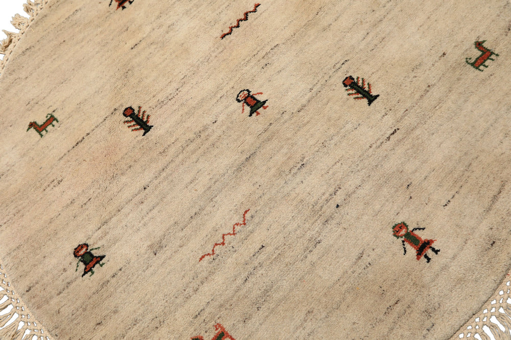 Round Beige, Black, Orange Color Hand Knotted Gabbeh Wool Modern & Contemporary Oriental Rug