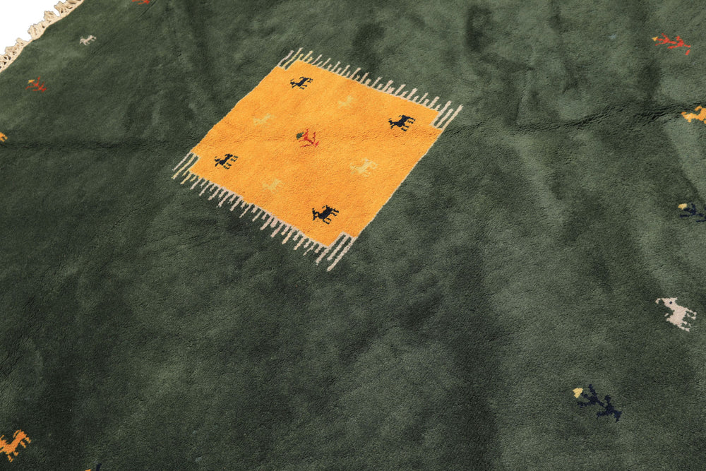 8' Round Dark Sage, Gold, Ivory Color Hand Knotted Gabbeh Wool Modern & Contemporary Oriental Rug