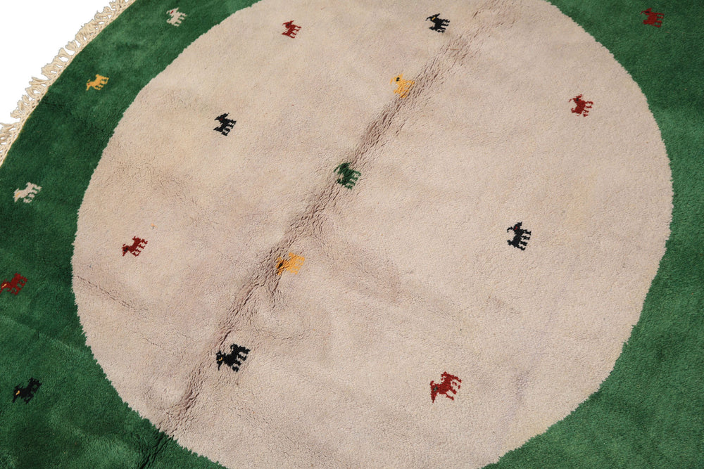 Round Faded Lavender, Green, Gold Color Hand Knotted Gabbeh Wool Modern & Contemporary Oriental Rug