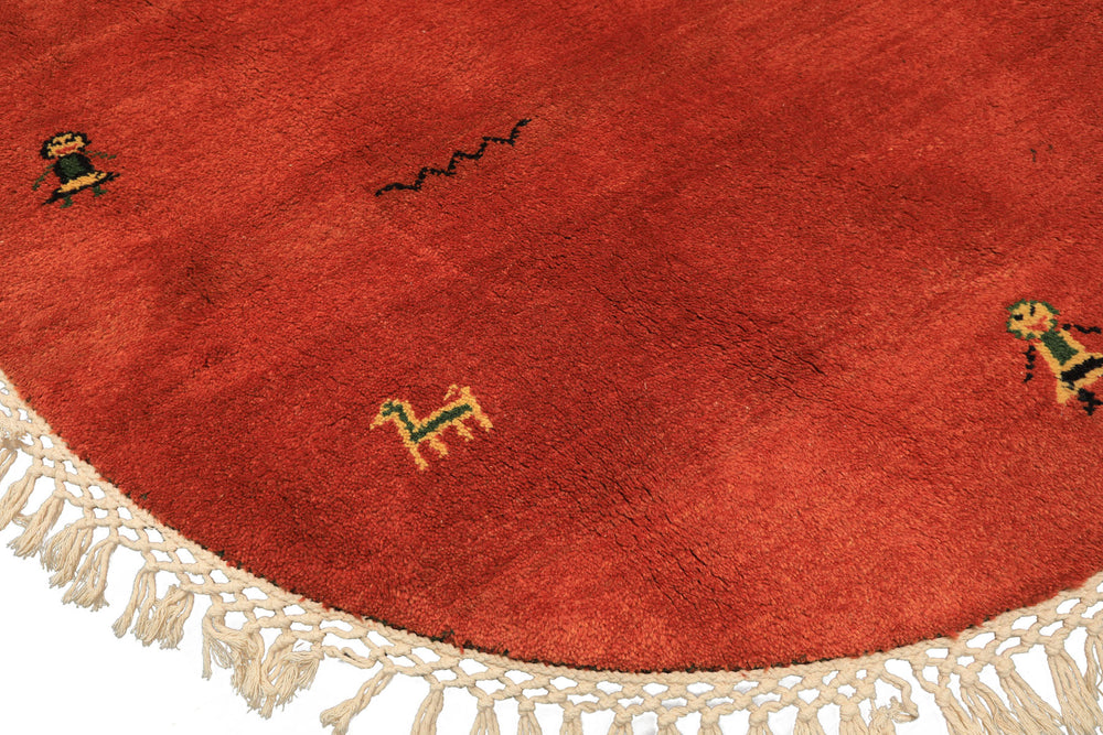 Round Burnt Orange, Gold, Green Color Hand Knotted Gabbeh Wool Modern & Contemporary Oriental Rug