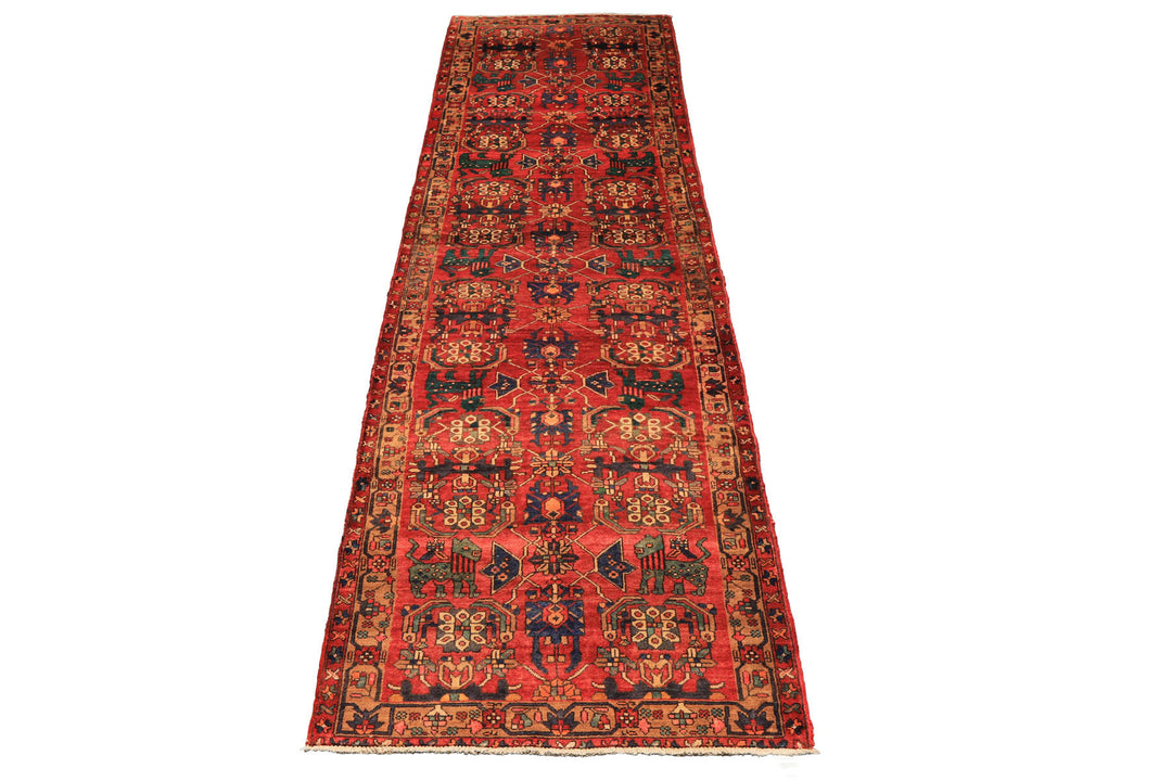 Runner Rust, Tan, Turquoise Color Hand Knotted Bakhtiari Wool Traditional Oriental Rug