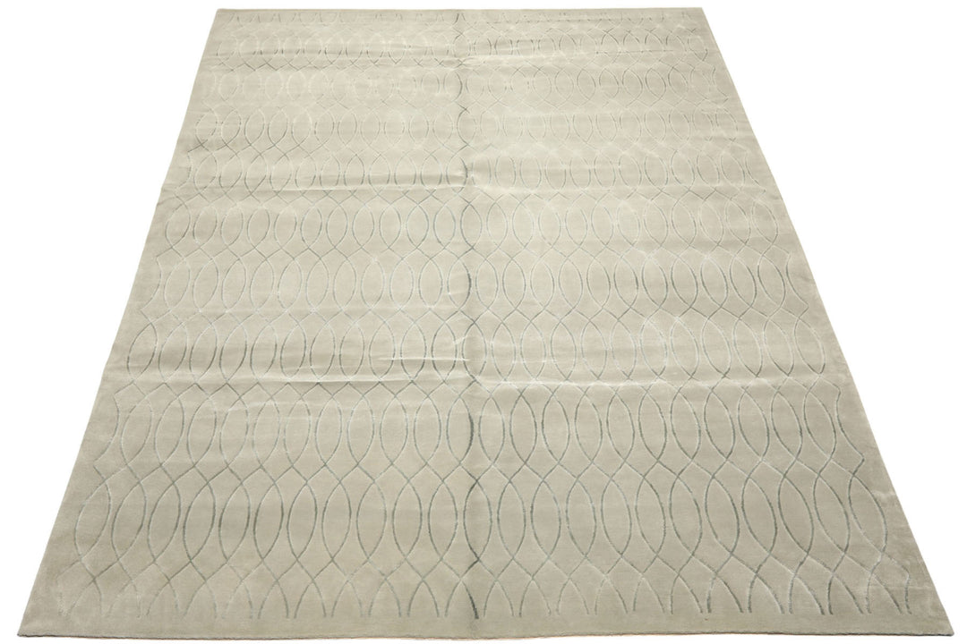 9x12 Tone on Tone Faded Seafoam, , Color Hand Knotted Tibetan Wool &amp; Pure Silk Modern &amp; Contemporay Oriental Rug