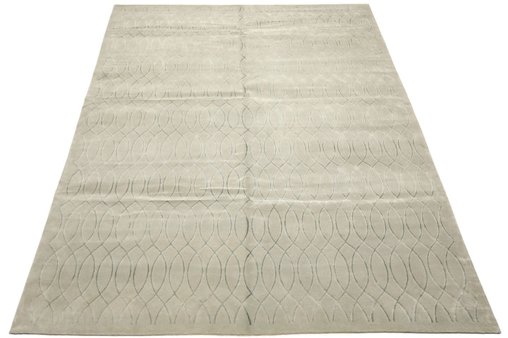 9x12 Tone on Tone Faded Seafoam, , Color Hand Knotted Tibetan Wool &amp; Pure Silk Modern &amp; Contemporay Oriental Rug