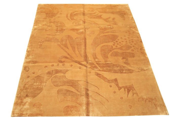 8x10 Tone on Tone Gold, , Color Hand Knotted Tibetan Wool &amp; Pure Silk Modern &amp; Contemporay Oriental Rug