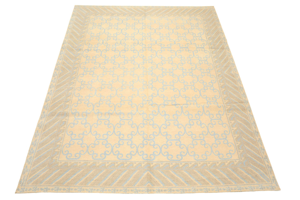 8x10 Ivory, Beige, Taupe Color Hand Knotted Tibetan Wool Transitional Oriental Rug