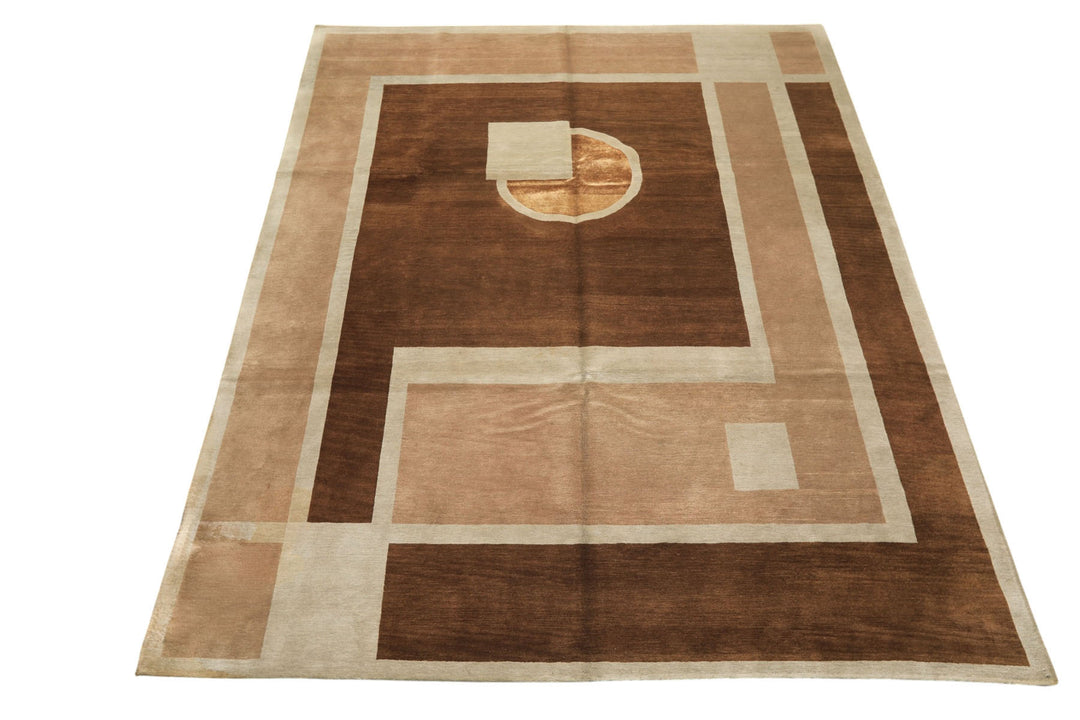 8x10 Brown, Taupe, Seafoam Color Hand Knotted Tibetan Wool &amp; Pure Silk  Oriental Rug