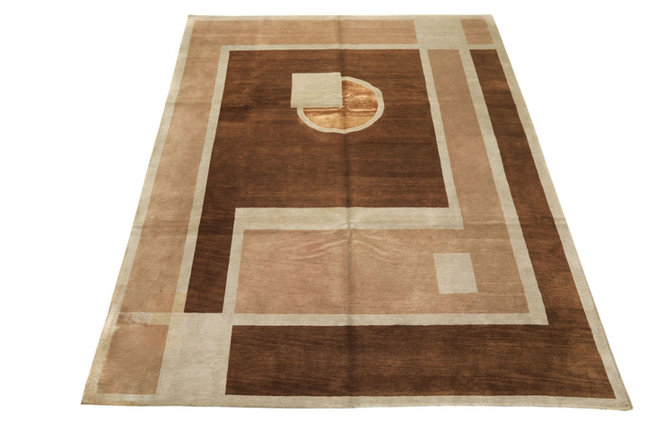 8x10 Brown, Taupe, Seafoam Color Hand Knotted Tibetan Wool &amp; Pure Silk  Oriental Rug