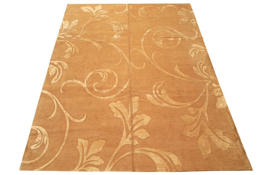 8x10 Tone on Tone Gold, , Color Hand Knotted Tibetan Wool & Pure Silk Transitional Oriental Rug