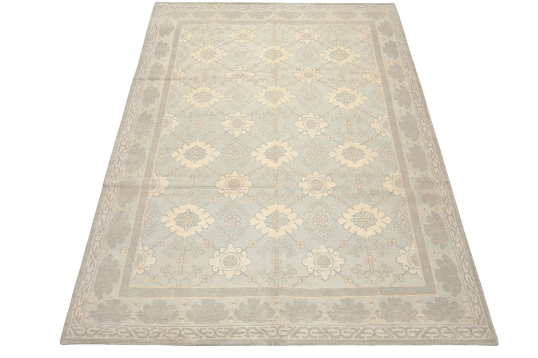 8x10 Seafoam, Gray, Cream Color Hand Knotted Tibetan Wool Transitional Oriental Rug
