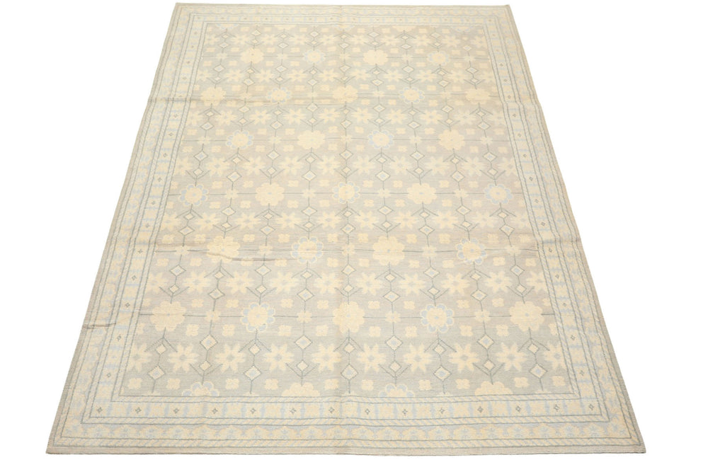 8x10 Gray, Ivory, Slate Color Hand Knotted Tibetan Wool Transitional Oriental Rug