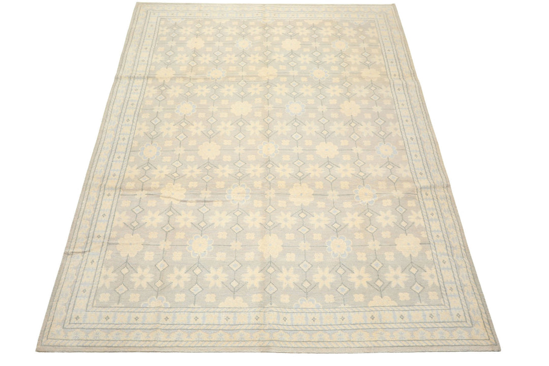 8x10 Gray, Ivory, Slate Color Hand Knotted Tibetan Wool Transitional Oriental Rug