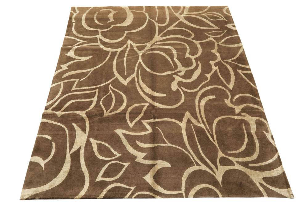 8x10 Moss, , Color Hand Knotted Tibetan Wool & Pure Silk Modern & Contemporay Oriental Rug