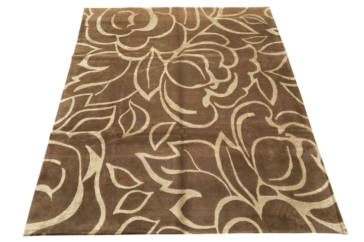 8x10 Moss, , Color Hand Knotted Tibetan Wool &amp; Pure Silk Modern &amp; Contemporay Oriental Rug