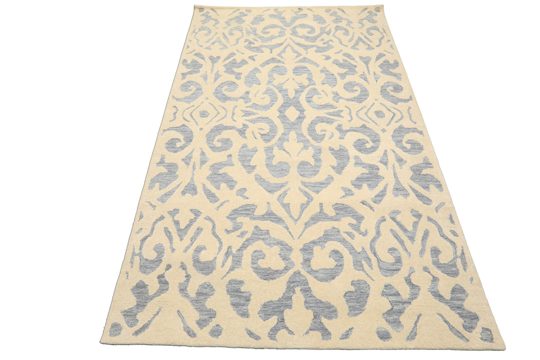 5x8 Ivory, Blue, Color Hand Tufted Handmade Wool Transitional Oriental Rug