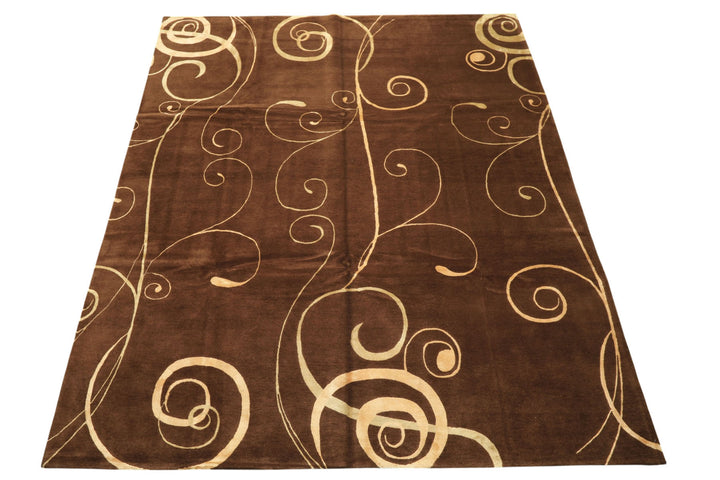 8x10 Brown, Gold, Color Hand Knotted Tibetan Wool &amp; Pure Silk Modern &amp; Contemporay Oriental Rug