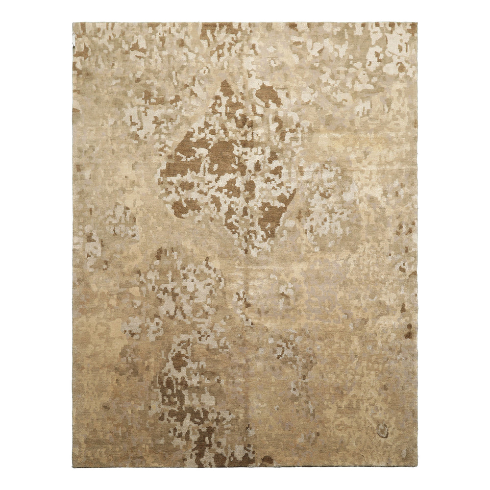 6x9 Beige, Brown, Gray Color Hand Knotted Tibetan Wool & Silk Modern & Contemporary Oriental Rug