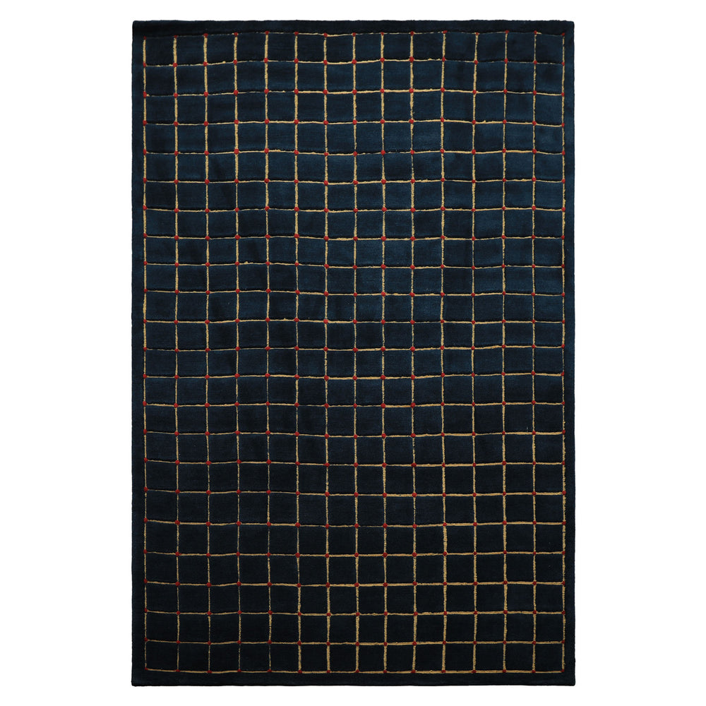 6x9 Navy, Gold, Red Color Hand Knotted Tibetan Wool Modern & Contemporary Oriental Rug