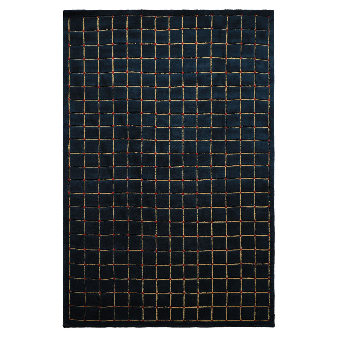 6x9 Navy, Gold, Red Color Hand Knotted Tibetan Wool Modern & Contemporary Oriental Rug