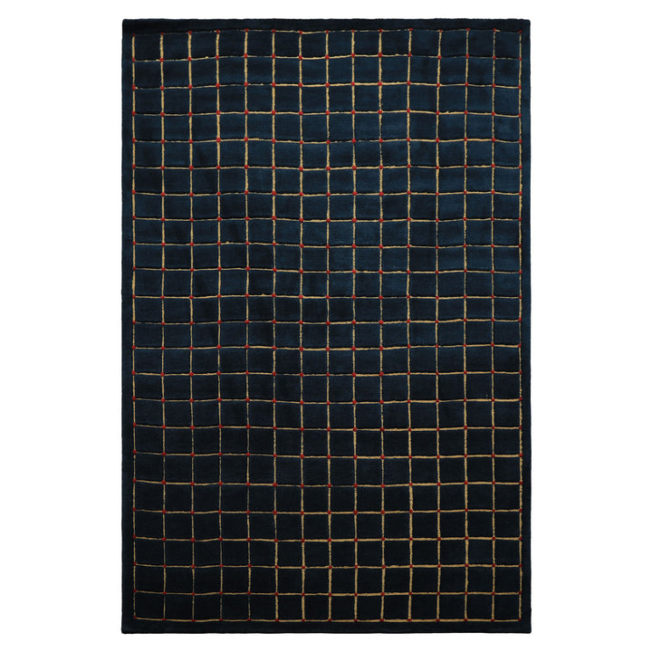 6x9 Navy, Gold, Red Color Hand Knotted Tibetan Wool Modern & Contemporary Oriental Rug