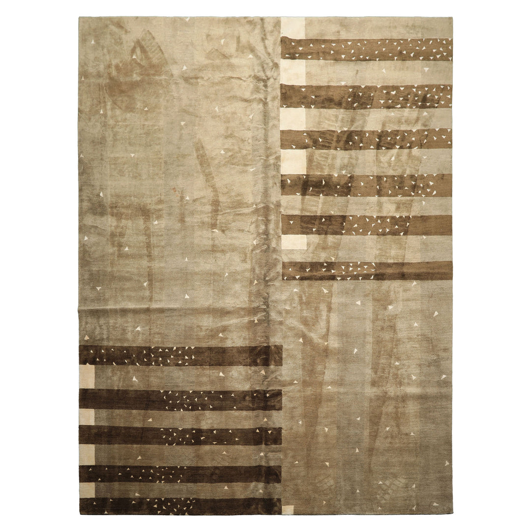 Multi Size Moss Gray Brown Color Hand Knotted Tibetan Wool & Silk Modern & Contemporary Oriental Rug