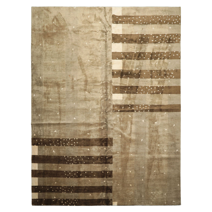 Multi Size Moss Gray Brown Color Hand Knotted Tibetan Wool & Silk Modern & Contemporary Oriental Rug