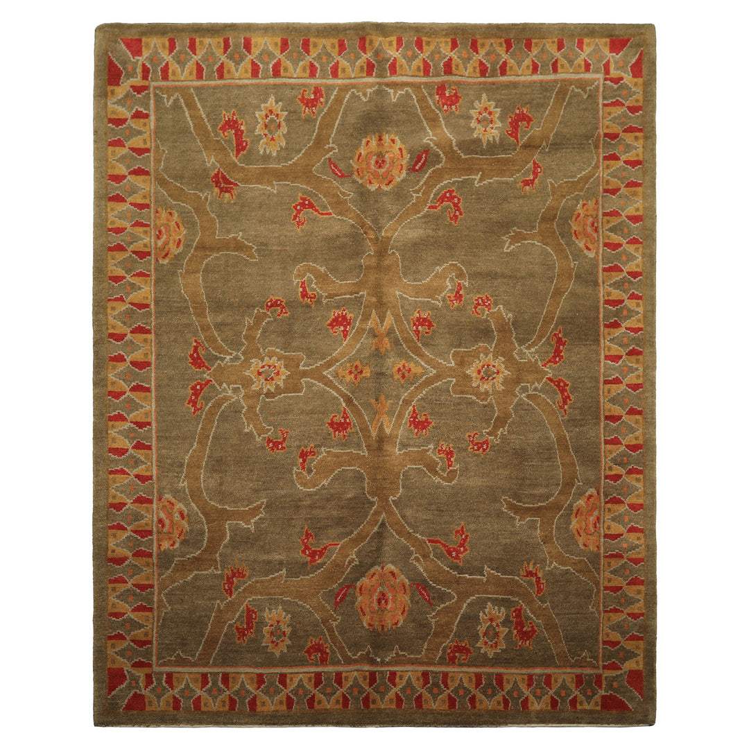 8x10 Moss, Gold, Red Color Hand Knotted Tibetan Wool Arts & Crafts Oriental Rug
