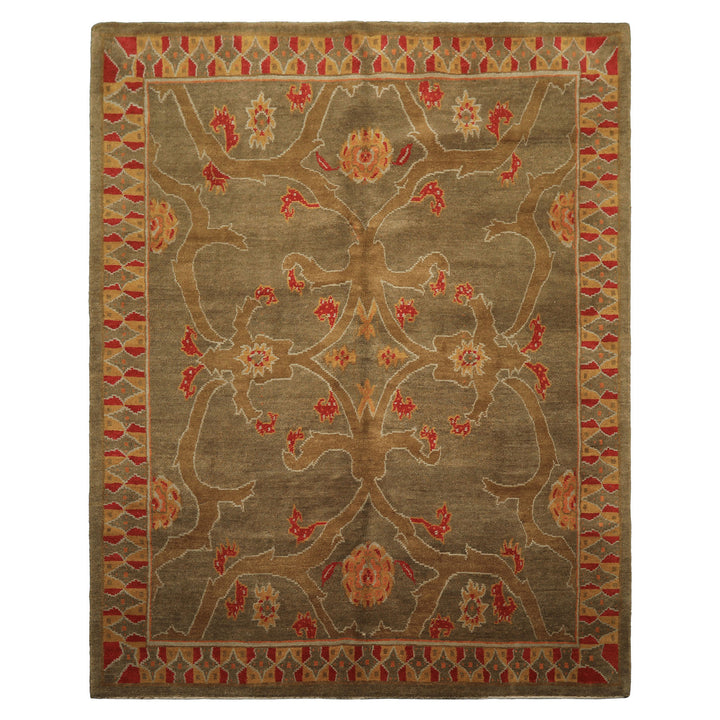 8x10 Moss, Gold, Red Color Hand Knotted Tibetan Wool Arts & Crafts Oriental Rug