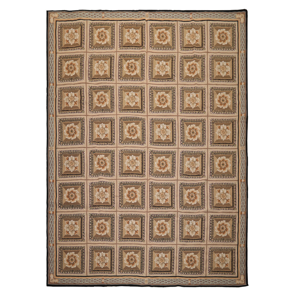 8x10 Beige, Ivory, Green Color Hand Woven French Aubusson Needlepoint wool Traditional Oriental Rug