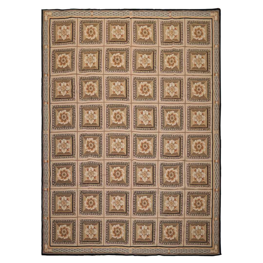 8x10 Beige, Ivory, Green Color Hand Woven French Aubusson Needlepoint wool Traditional Oriental Rug