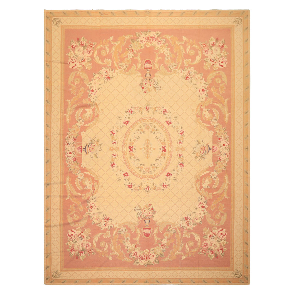 8x10 Light Gold, Blush, Rust Color Hand Woven French Aubusson Needlepoint Wool Traditional Oriental Rug