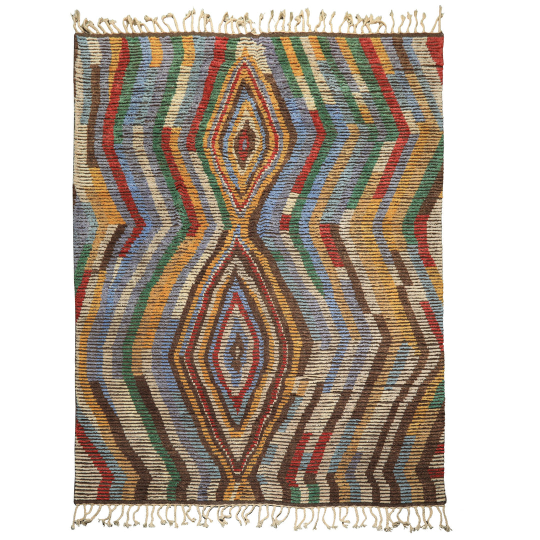 8x10 Ivory, Gold, Brown Color Hand Knotted Moroccan Wool Modern & Contemporary Oriental Rug