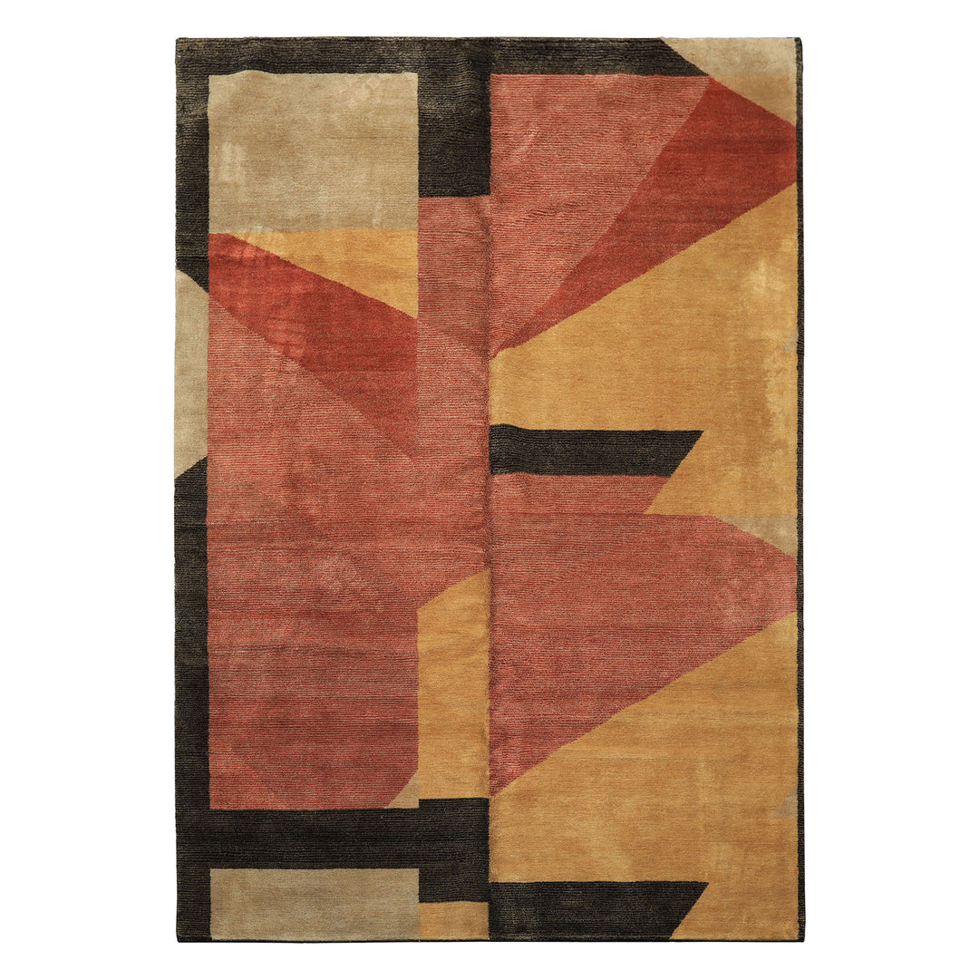 6x9 Rust, Gold, Charcoal Color Hand Knotted Tibetan Wool & Silk Modern & Contemporary Oriental Rug