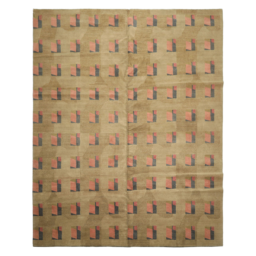 8x10 Moss, Blush, Gray Color Hand Knotted Tibetan Wool & Silk Modern & Contemporary Oriental Rug