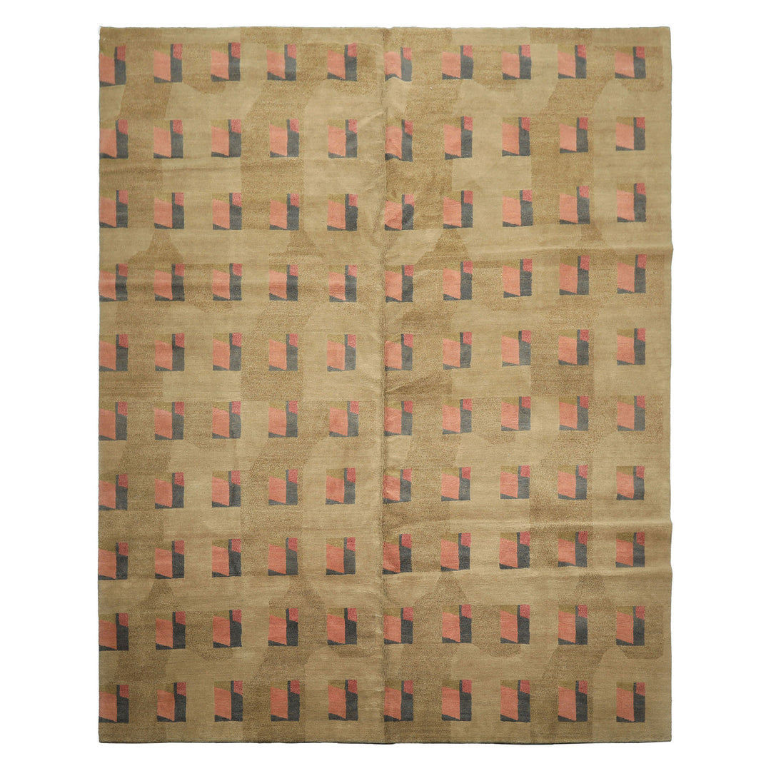 8x10 Moss, Blush, Gray Color Hand Knotted Tibetan Wool & Silk Modern & Contemporary Oriental Rug