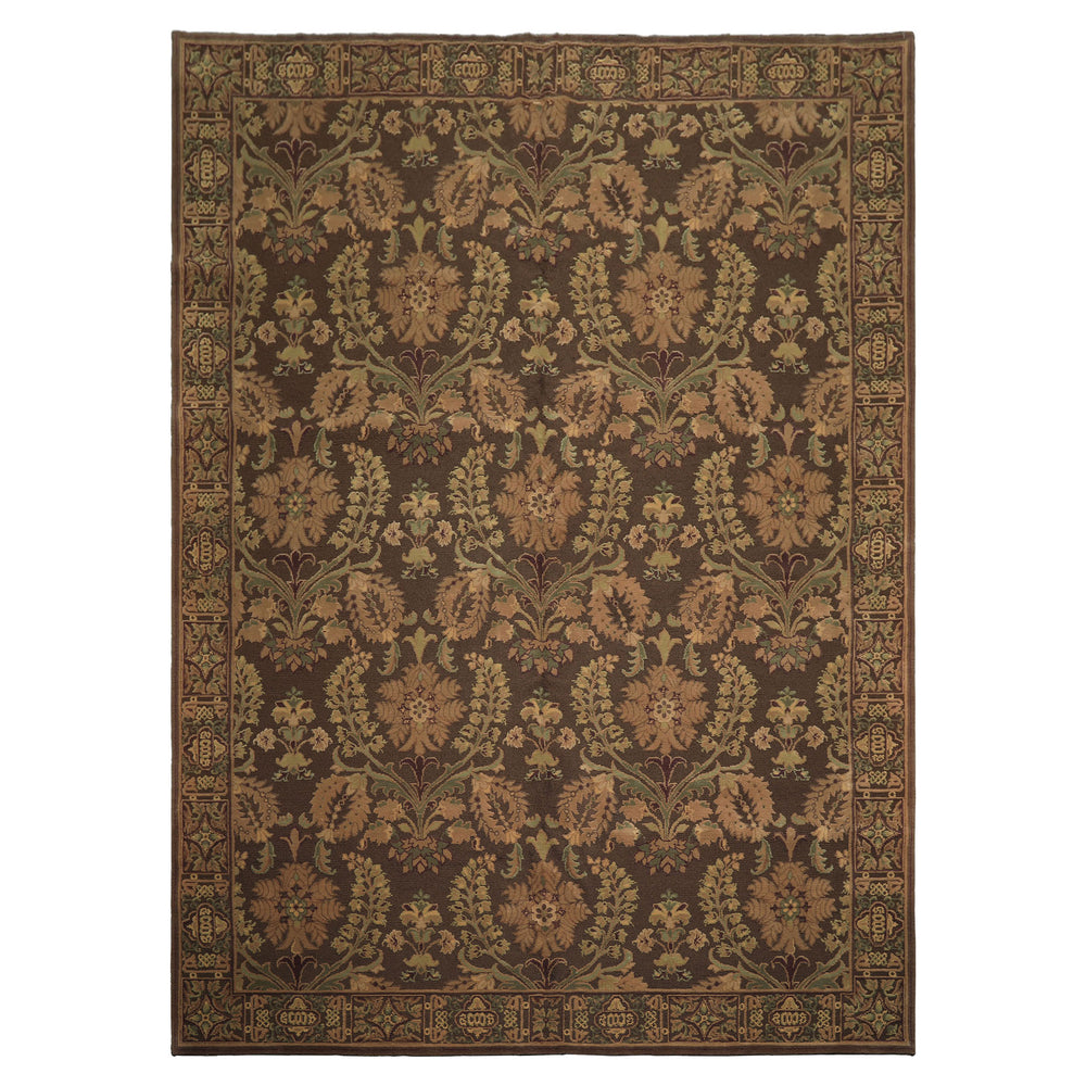 9x12 Brown, Tan, Sage Color Hand Knotted French Aubusson Savonnerie Wool Traditional Oriental Rug