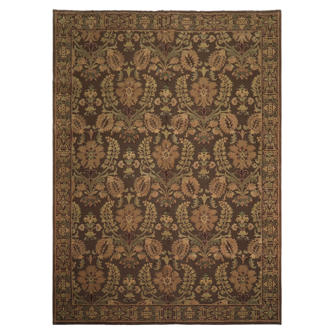 9x12 Brown, Tan, Sage Color Hand Knotted French Aubusson Savonnerie Wool Traditional Oriental Rug