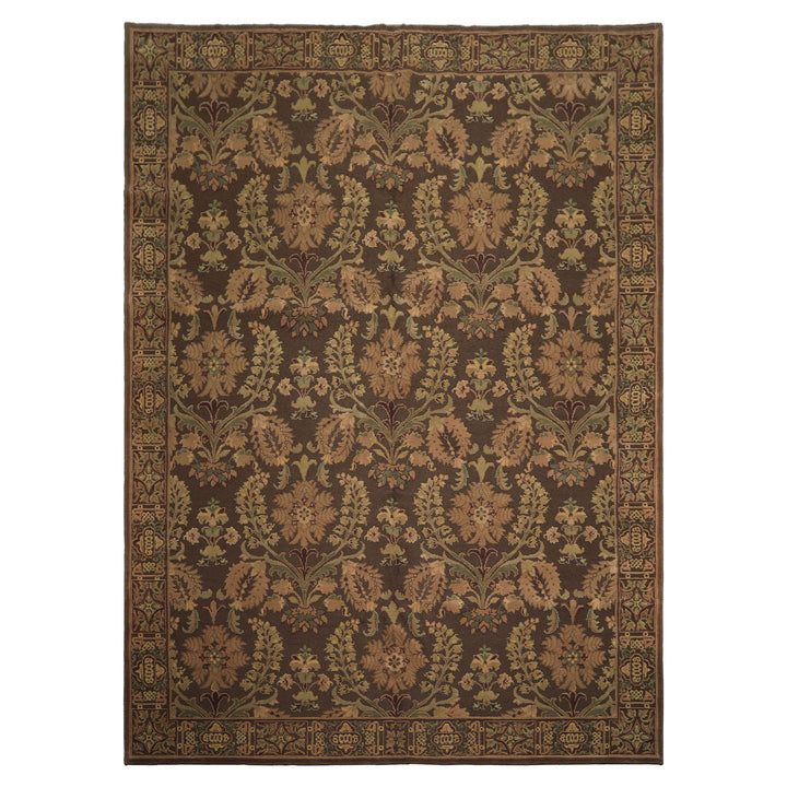 9x12 Brown, Tan, Sage Color Hand Knotted French Aubusson Savonnerie Wool Traditional Oriental Rug