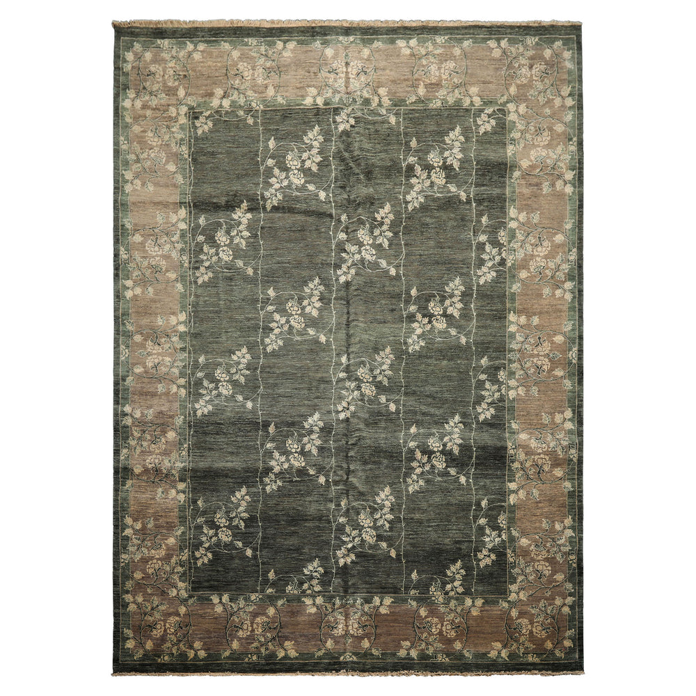 9x12 Celadon, Taupe, Ivory Color Hand Knotted Peshawar Wool Transitional Oriental Rug