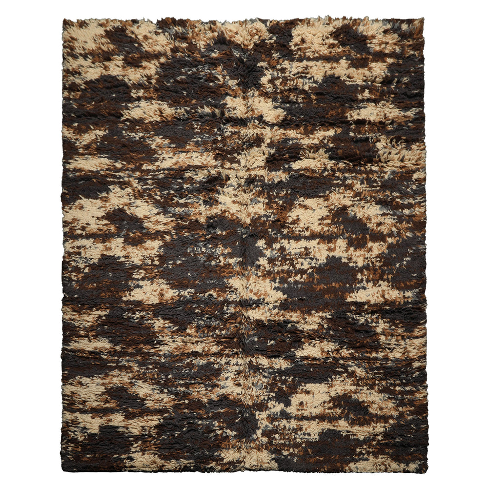 8x10 Ivory, Chocolate, Aubergine Color Hand Knotted Moroccan Shag Wool Modern & Contemporary Oriental Rug