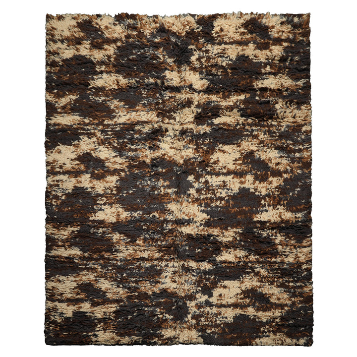 8x10 Ivory, Chocolate, Aubergine Color Hand Knotted Moroccan Shag Wool Modern & Contemporary Oriental Rug