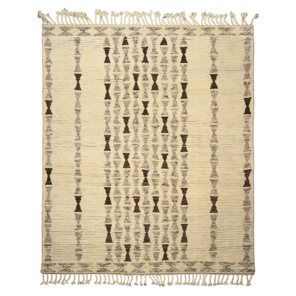8x10 Ivory, Taupe, Chocolate Color Hand Knotted Moroccan Wool Modern & Contemporary Oriental Rug