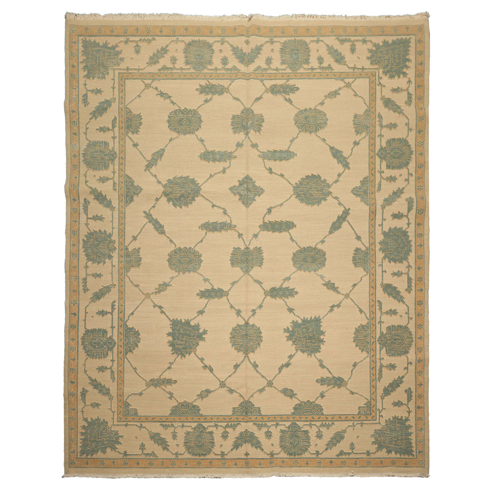 8x10 Ivory, Aqua, Light Gold Color Hand Knotted Nourison Nourmak Soumak Wool & Silk Transitional Oriental Rug