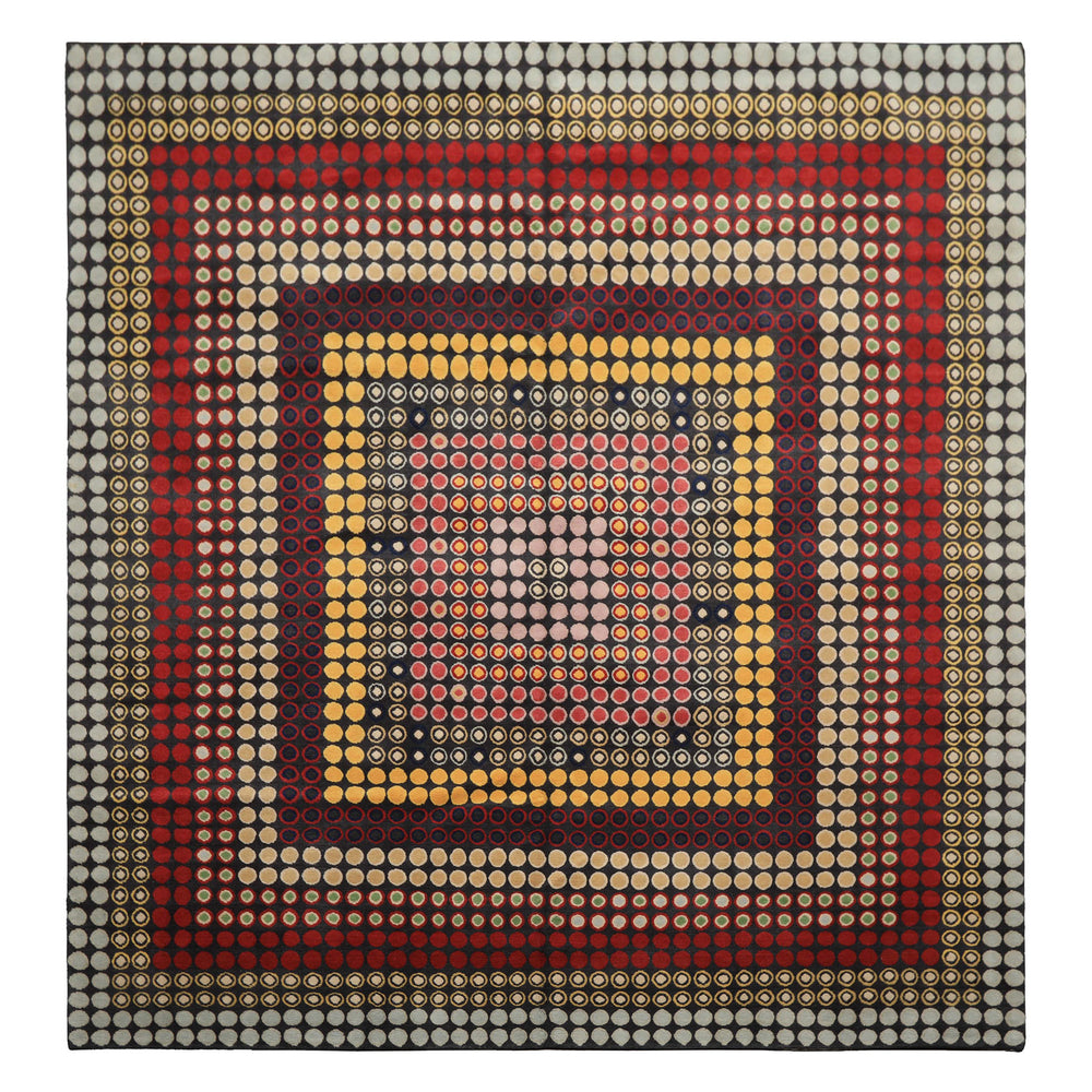 7x8 Dark Gray, Gold, Red Color Hand Knotted Tibetan Wool Modern & Contemporary Oriental Rug