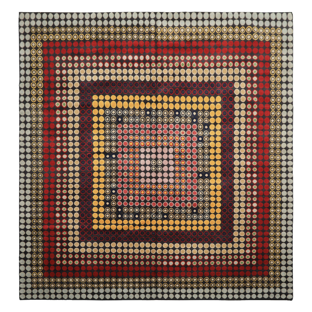 7x8 Dark Gray, Gold, Red Color Hand Knotted Tibetan Wool Modern & Contemporary Oriental Rug